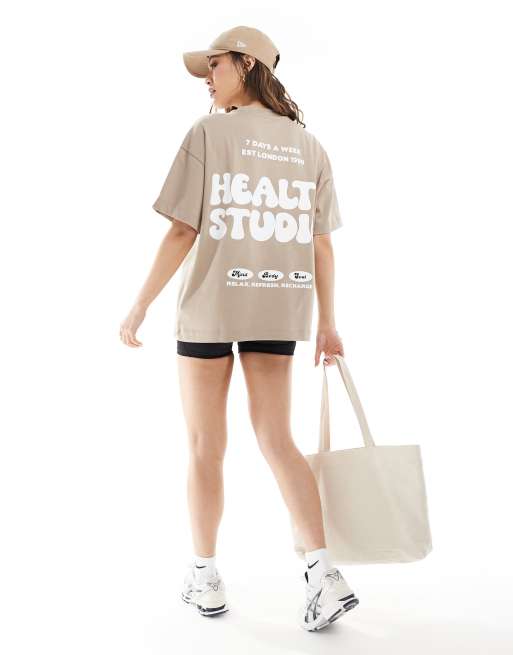 4505 - Studio - T-shirt oversize pesante color caffellatte con stampa 