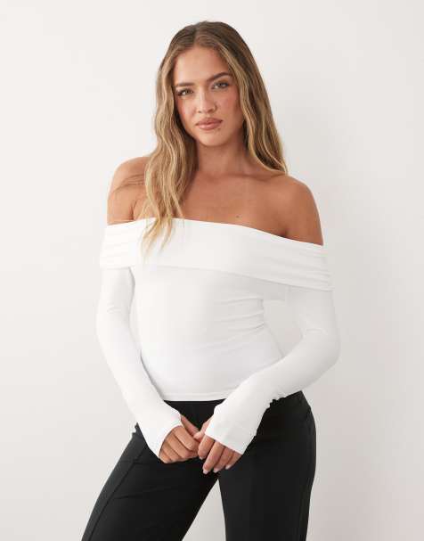 4505 - Studio - Top blanco con escote Bardot de felpa - view 1