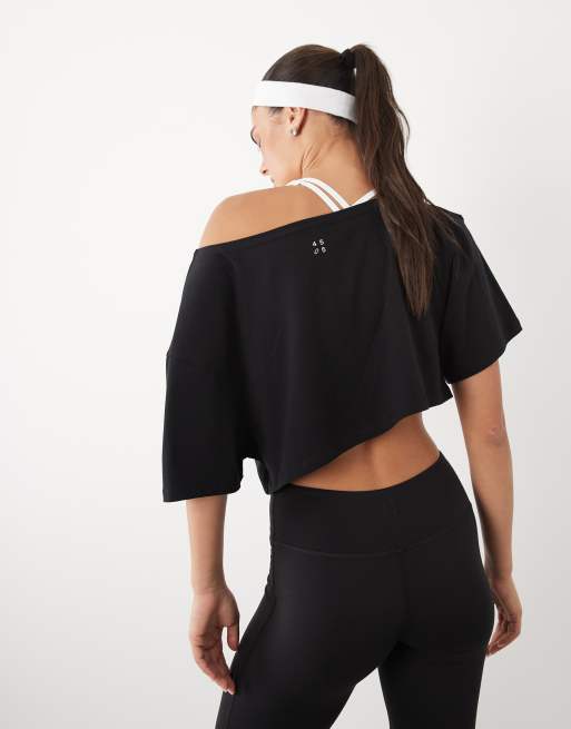 4505 – Svart, snabbtorkande, kort t-shirt i bomull med bara axlar, 4 av 4