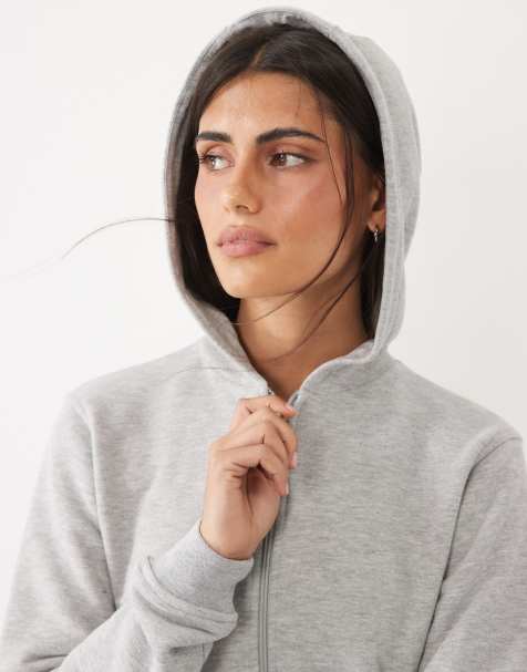 4505 sweat à capuche zippé léger style années 2000 avec poches zippées en gris chiné - view 1