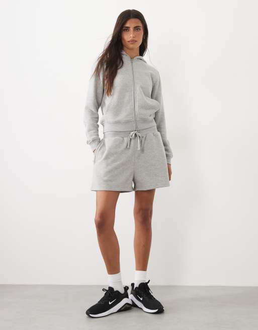 4505 sweat à capuche zippé léger style années 2000 avec poches zippées en gris chiné, 2 de 4