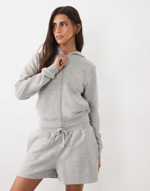 4505 sweat à capuche zippé léger style années 2000 avec poches zippées en gris chiné, 3 de 4