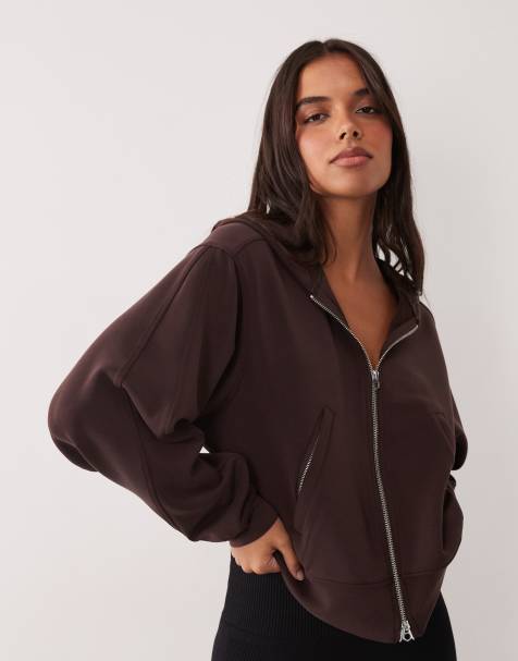 4505 sweat à capuche zippé oversize en mélange modal ultra doux couleur chocolat - view 1