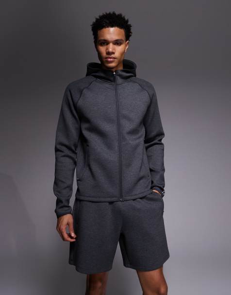 4505 – Sweat-Shorts aus Material in Neoprenoptik in meliertem Anthrazit mit Reißverschlusstaschen - view 1