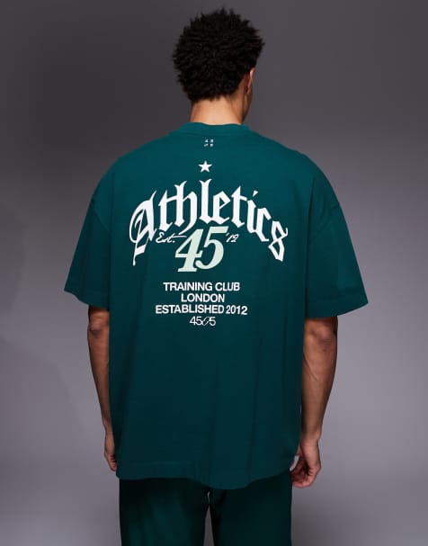 4505 – Szybkoschnący gruby bawełniany T-shirt oversize z grafiką na plecach w kolorze butelkowej zieleni - view 1