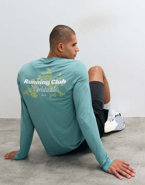 4505 szybkoschnący siateczkowy T-shirt do biegania z długim rękawem i nadrukiem z tyłu w kolorze oil blue - view 1