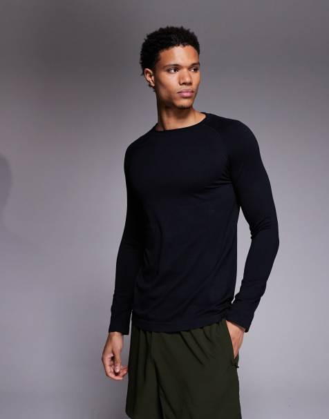 4505 - T-shirt a maniche lunghe base layer nera senza cuciture in rete leggera slim fit - view 1