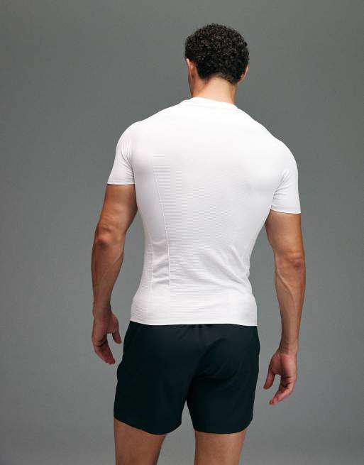 4505 - T-shirt base layer a compressione attillata bianca senza cuciture che definisce il fisico, 5 di 5