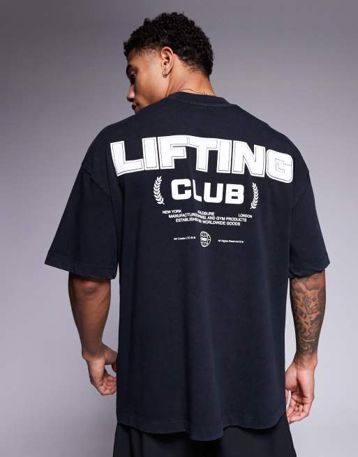 4505 - T-shirt coupe carrée en coton épais à séchage rapide imprimé au dos - Noir délavé 