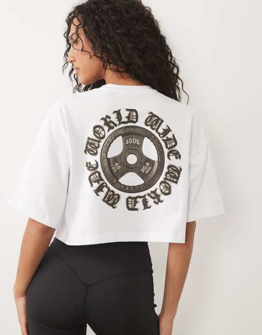 4505 - T-shirt court en coton épais avec imprimé au dos - Blanc, 4 de 4