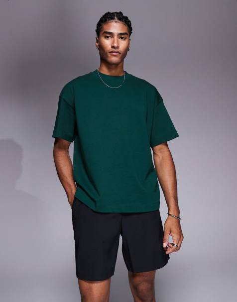 4505 - T-shirt crop top coupe carrée en coton épais à séchage rapide - Vert pin - view 1