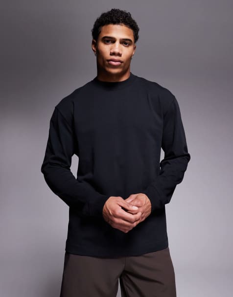 4505 - T-shirt da allenamento a maniche lunghe oversize in cotone ad asciugatura rapida nera - view 1