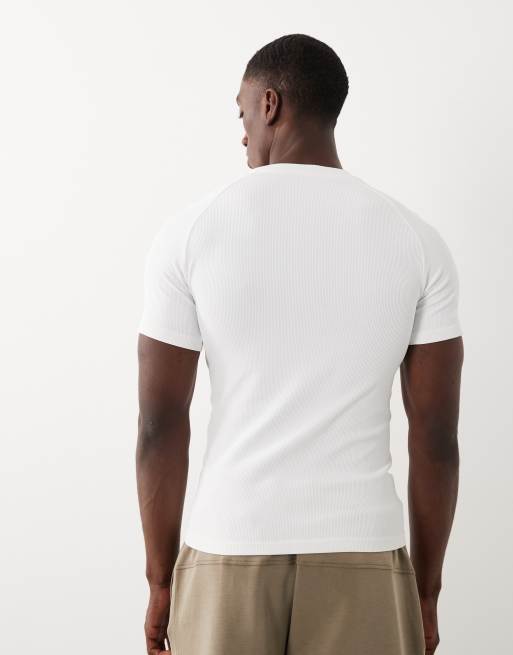 4505 - T-shirt da allenamento bianca a coste senza cuciture con scollo serafino, 3 di 5