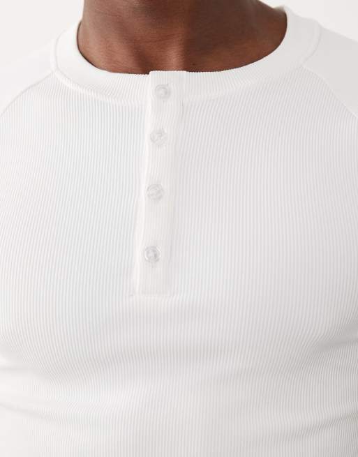 4505 - T-shirt da allenamento bianca a coste senza cuciture con scollo serafino, 4 di 5