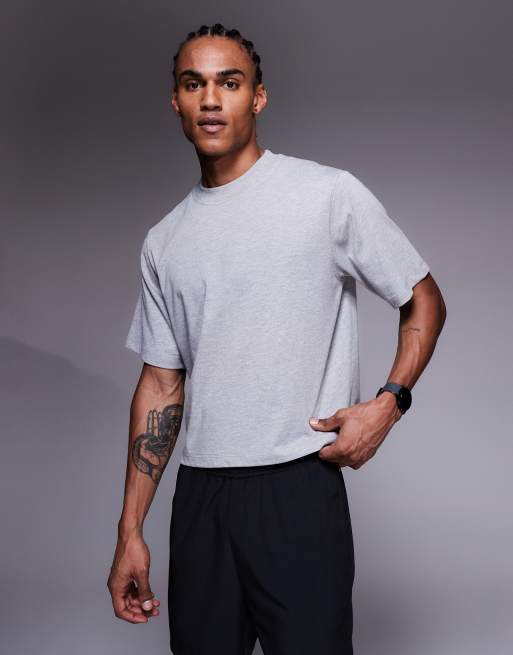 4505 - T-shirt da allenamento in cotone taglio corto grigio mélange con finitura quick dry