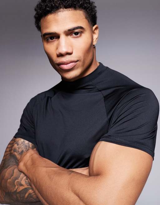 4505 - T-shirt da allenamento nera aderente ad asciugatura rapida con collo alto , 2 di 4