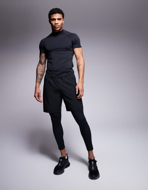 4505 - T-shirt da allenamento nera aderente ad asciugatura rapida con collo alto , 3 di 4