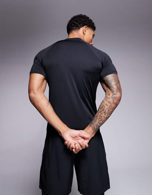4505 - T-shirt da allenamento nera aderente ad asciugatura rapida con collo alto , 4 di 4