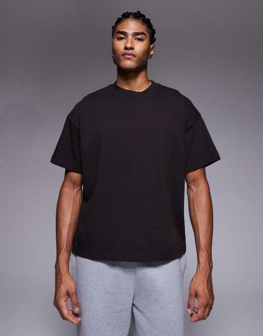 4505 - T-shirt da allenamento squadrata taglio corto in cotone pesante marrone slavato con finitura quick dry