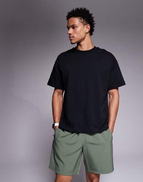 4505 - T-shirt da allenamento squadrata taglio corto in cotone pesante nera con finitura quick dry - view 1