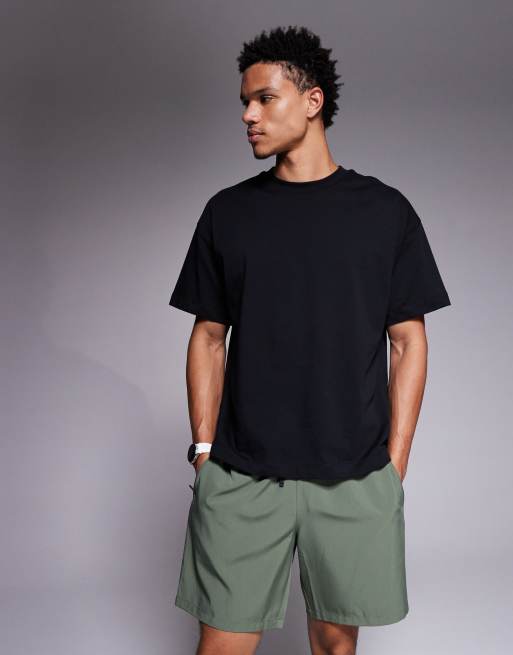 4505 - T-shirt da allenamento squadrata taglio corto in cotone pesante nera con finitura quick dry