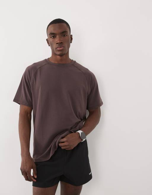 4505 - T-shirt da allenamento squadrata tecnica marrone in jersey quick dry, 3 di 5