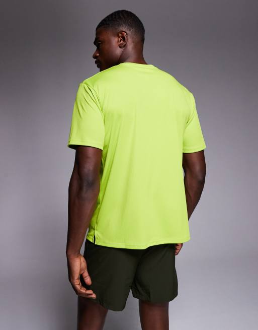 4505 - T-shirt da running vestibilità comoda in rete tecnica quick dry verde acido, 3 di 5