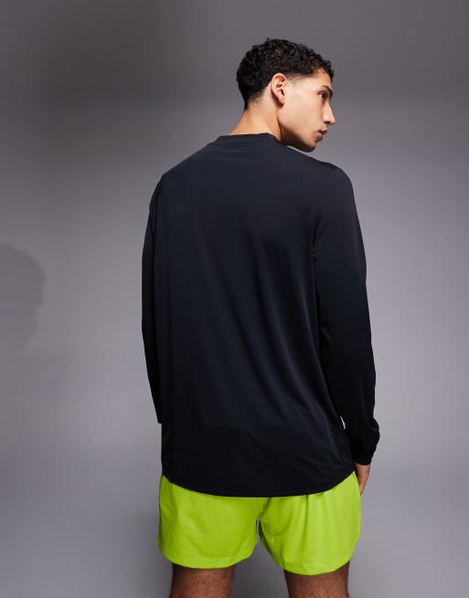4505 - T-shirt de course ample à manches longues en mesh et nylon sportif à séchage rapide avec motif réfléchissant - Noir, 3 de 5