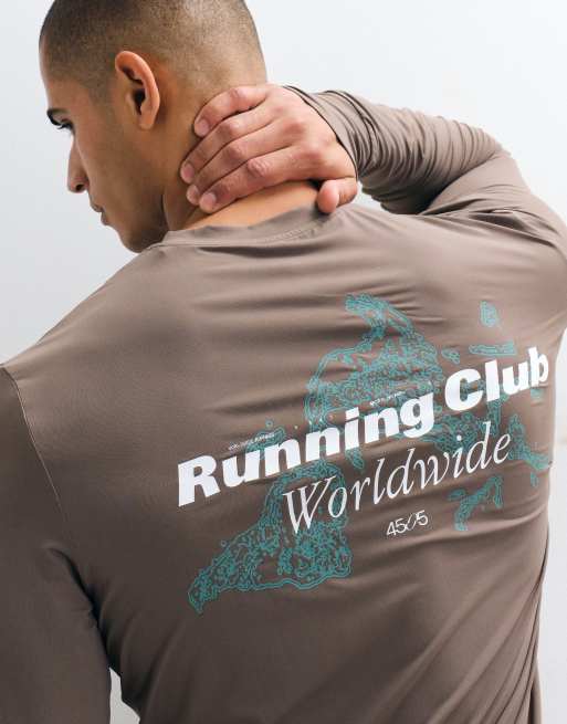4505 t-shirt de running à manches longues en mesh à séchage rapide avec imprimé au dos, taupe brun, 2 de 5