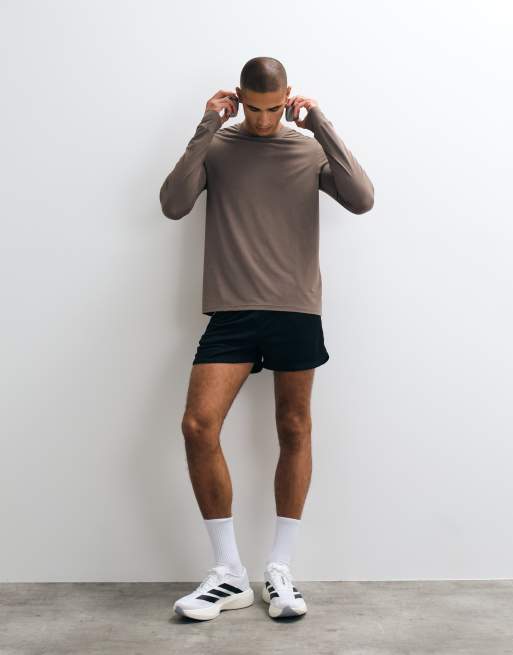 4505 t-shirt de running à manches longues en mesh à séchage rapide avec imprimé au dos, taupe brun, 4 de 5