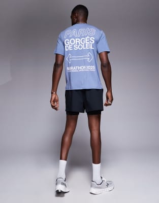 4505 - T-shirt de running oversize en jersey à séchage rapide avec motif dans le dos - Bleu-gris