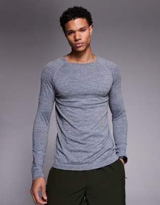 4505 - T-shirt de sous-couche ajusté à manches longues en tulle sans coutures léger - Gris ciel chiné