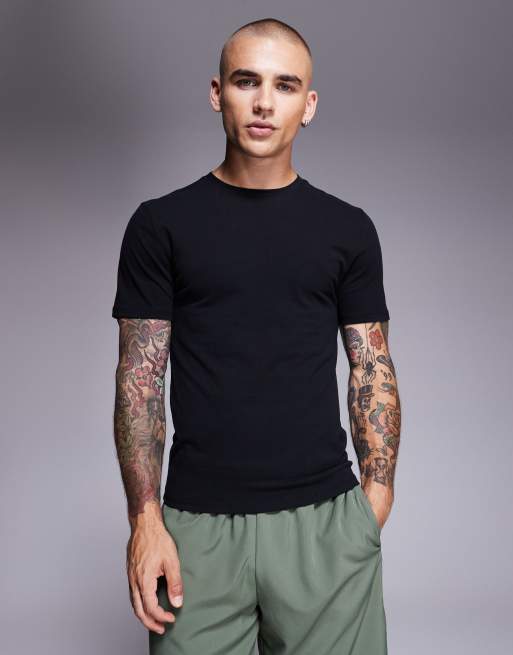 4505 - T-shirt de sport court ajusté en coton à séchage rapide - Noir
