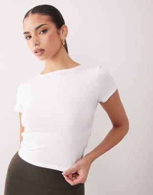 T-shirt de sport court en modal mélangé ultra doux à détail torsadé - Blanc 42
