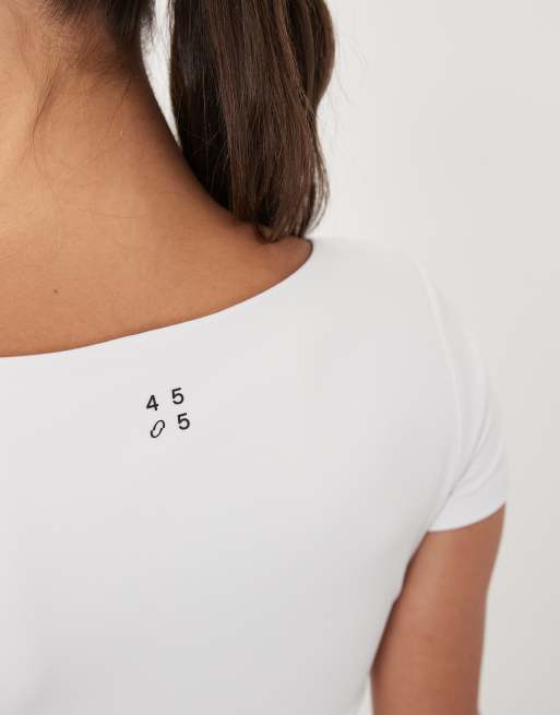 4505 - T-shirt de sport effet rétréci à col V et brassière intégrée - Blanc, 4 de 4