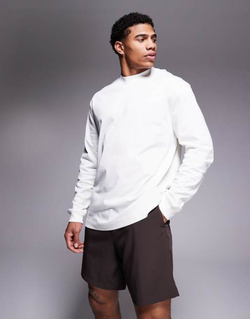 4505 - T-shirt de sport oversize à manches longues en coton séchage rapide - Blanc cassé 