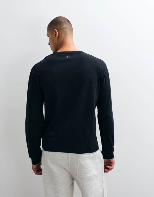 4505 t-shirt Henley à manches longues en coton épais, coupe boxy, avec finition à séchage rapide, noir, 4 de 5