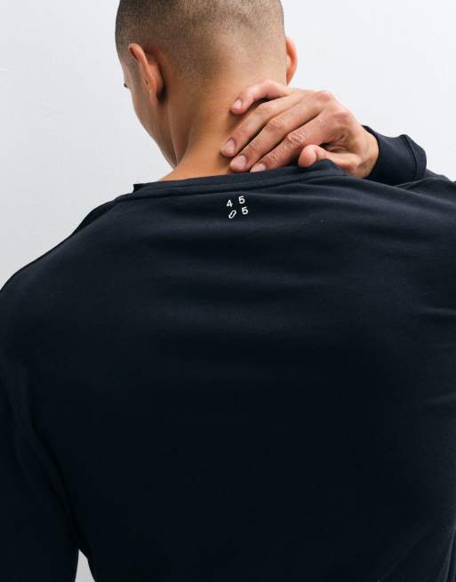4505 t-shirt Henley à manches longues en coton épais, coupe boxy, avec finition à séchage rapide, noir, 5 de 5