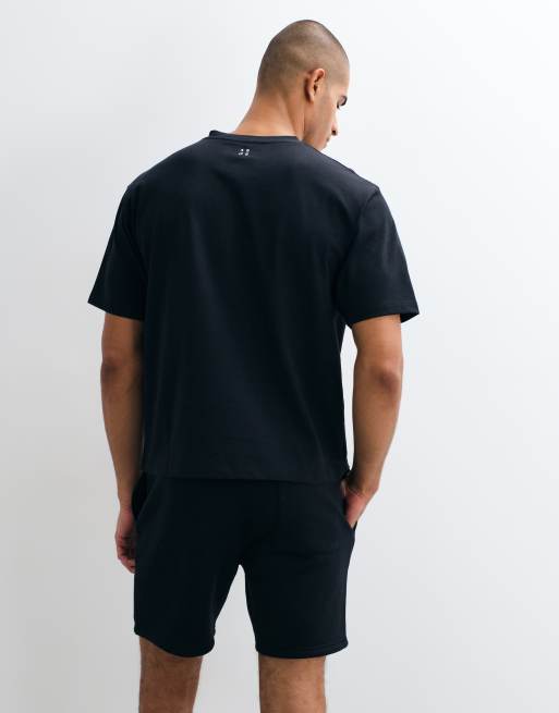 4505 t-shirt henley coupe carrée en coton épais avec finition séchage rapide en noir, 5 de 5