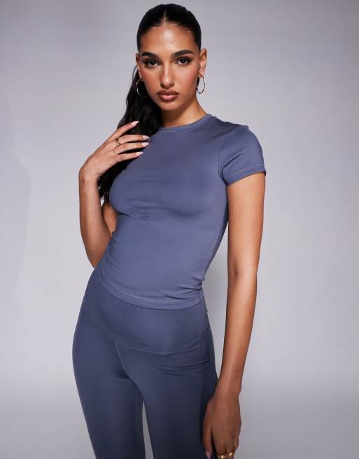 4505 - T-shirt mini tecnica con maniche ad aletta color fiordaliso 