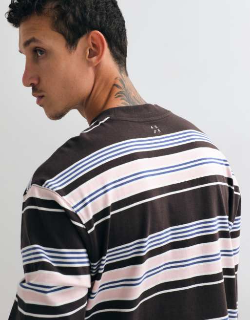4505 t-shirt oversize à manches longues en coton épais à rayures marron avec finition à séchage rapide, 5 de 5