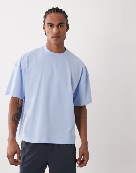 4505 - T-shirt oversize coupe carrée à épaules tombantes en coton épais à séchage rapide - Bleu clair - view 1