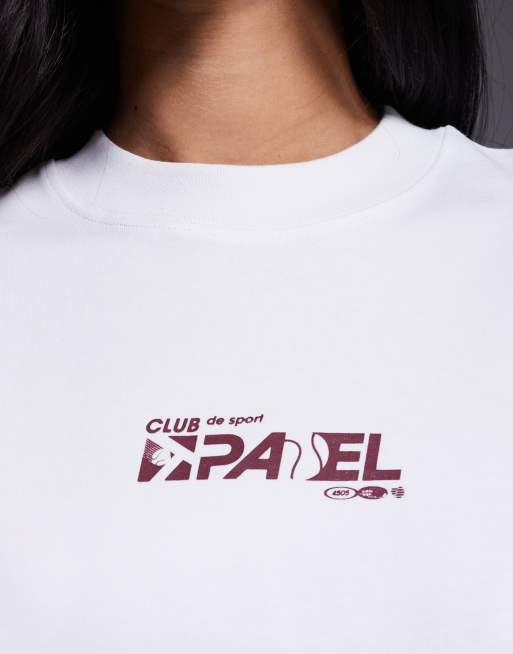 4505 - T-shirt oversize da padel in cotone pesante bianca con stampa sul retro, 3 di 4