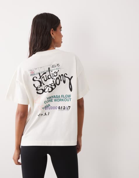 4505 - T-shirt oversize en coton épais à imprimé Studio au dos - Blanc vintage - view 1