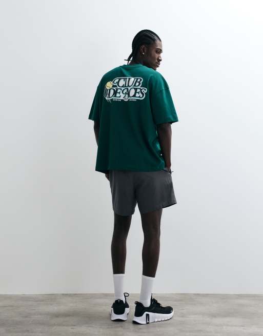 4505 - T-shirt oversize en coton épais à imprimé sur la poitrine et finition à séchage rapide - Vert clair, 3 de 5