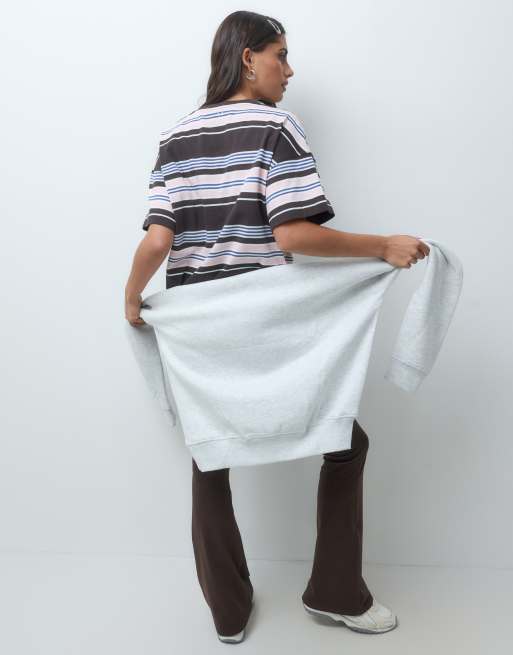 4505 t-shirt oversize en coton épais à rayures rose et marron, 5 de 5