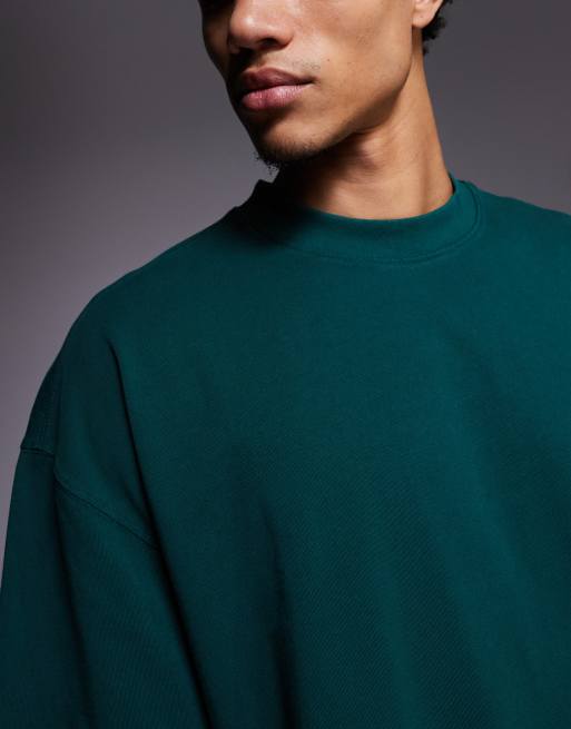 4505 - T-shirt oversize en coton épais à séchage rapide à imprimé graphique au dos - Vert bouteille délavé, 4 de 5