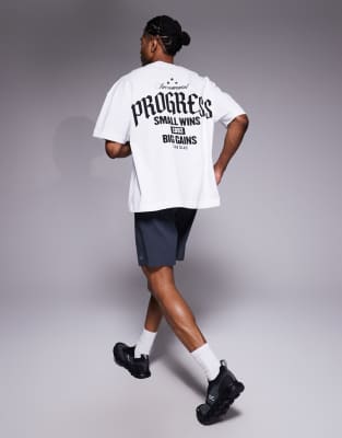 4505 - T-shirt oversize en coton épais à séchage rapide avec imprimé au dos - Blanc