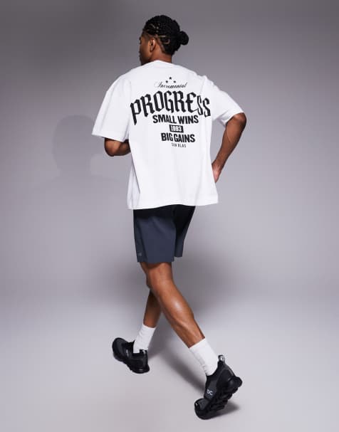 4505 - T-shirt oversize en coton épais à séchage rapide avec imprimé au dos - Blanc - view 1