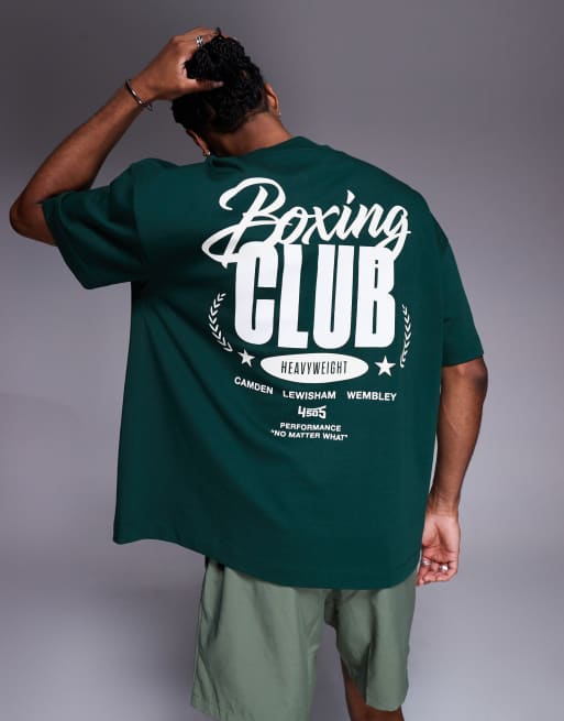 4505 - T-shirt oversize en coton épais à séchage rapide avec imprimé au dos - Vert pin